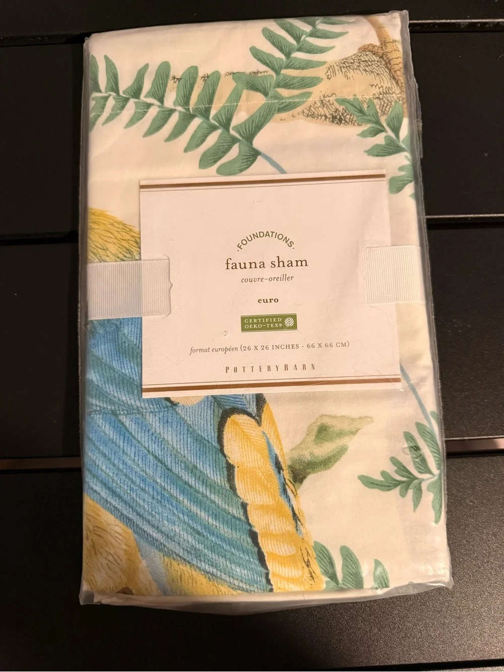 Pottery Barn Botanical Fauna Euro Sized Sham - Green, Blue & Red Accents Birds